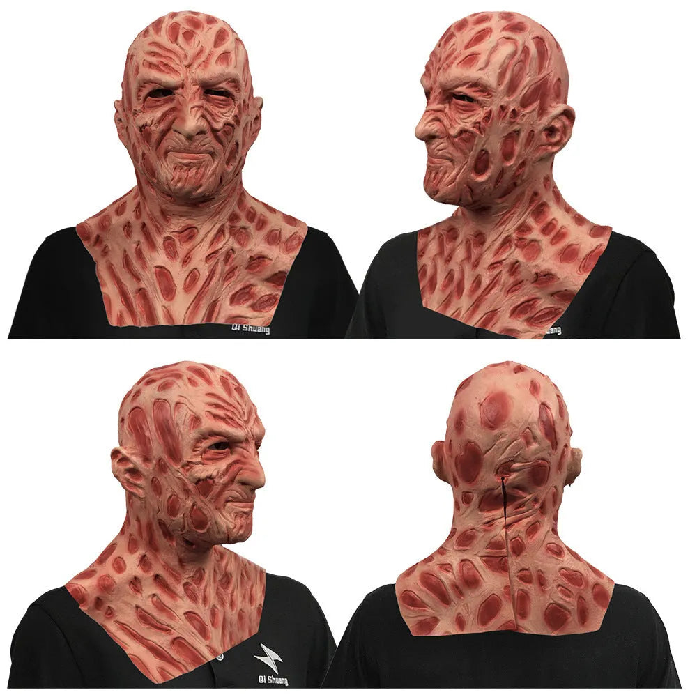 Skin colour latex horror grimace mask and gloves set for Halloween party performance props.