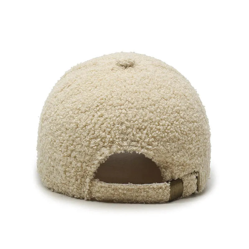 Winter lambskin baseball cap with dome crown and machine embroidery in assorted colours
