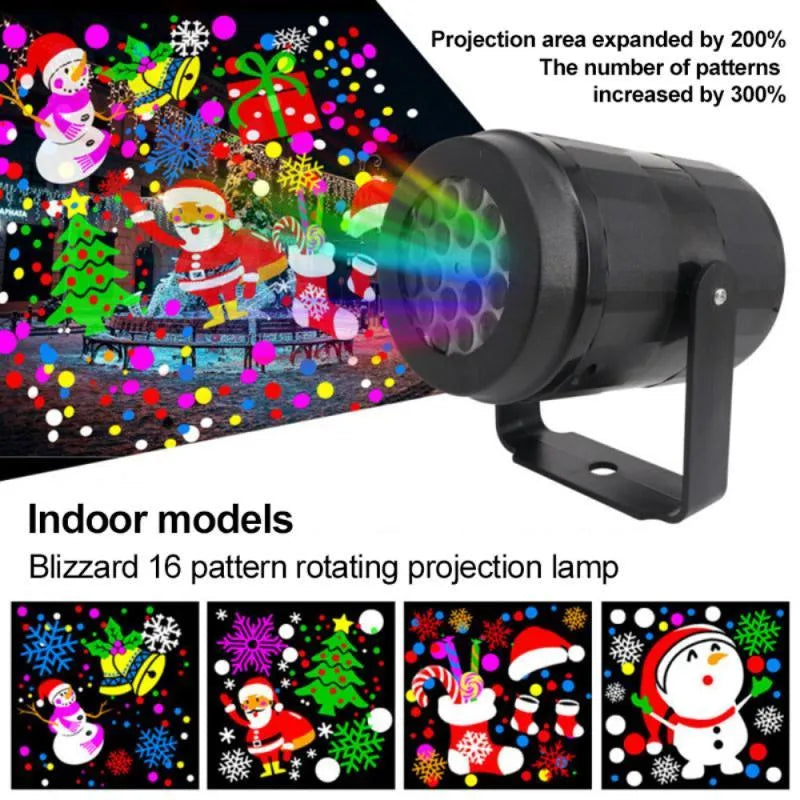 Christmas LED snowflake projector light showing rotating festive patterns for outdoor and indoor holiday decoration