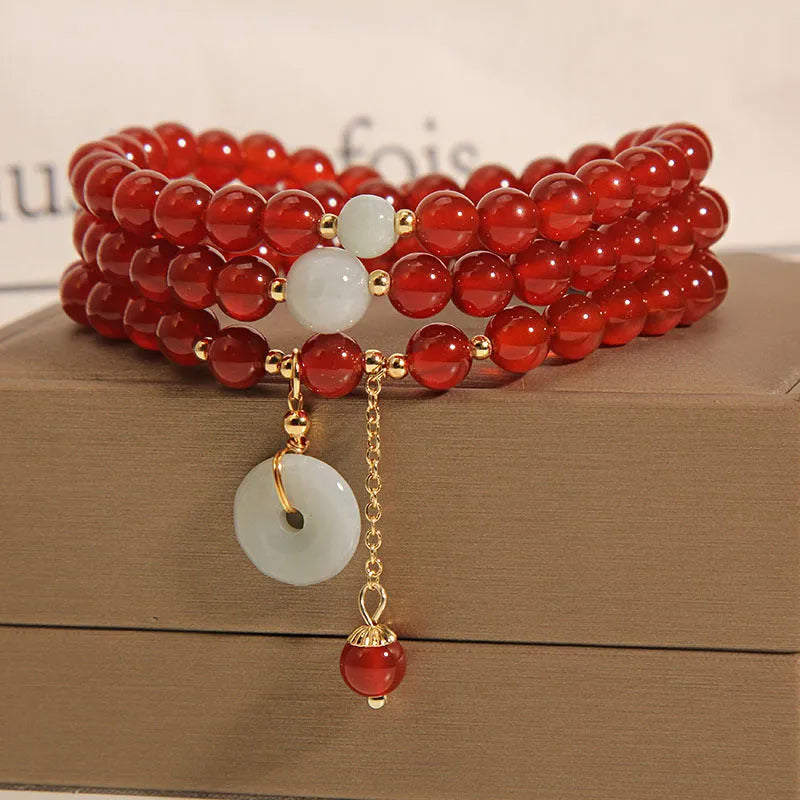 Red agate crystal multi-layer bracelet for women in retro ethnic style
