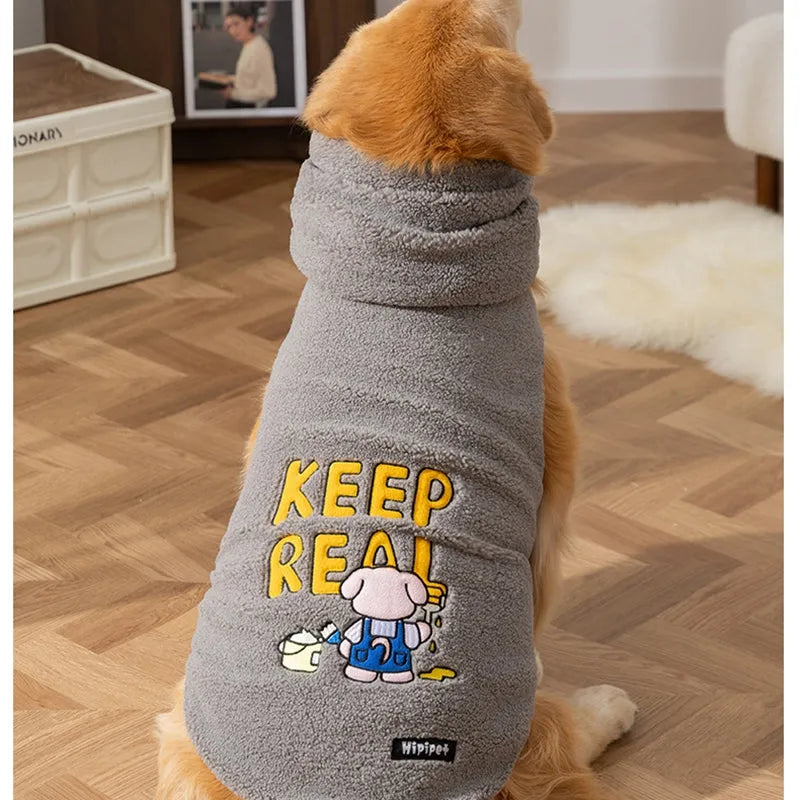 Sherpa fabric pet vest in beige with bear pattern, for large dogs, high collar, available sizes 3XL to 8XL