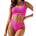 High-waisted triangle bikini set in solid colour, showing tank top and briefs.