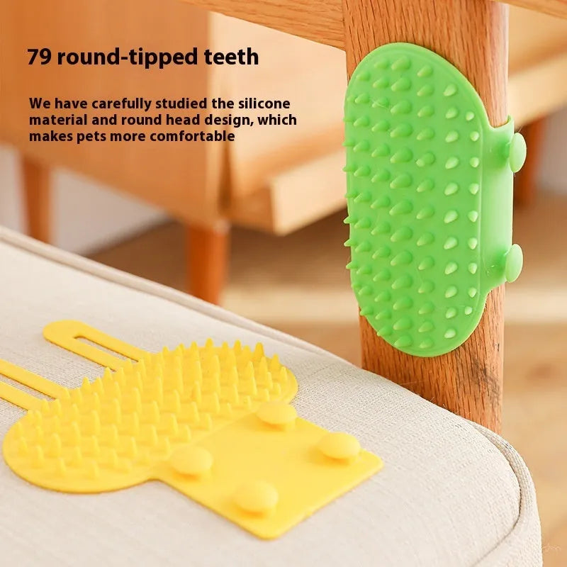 Silicone wall-mounted cat scratching comb with adjustable strap in four colour options