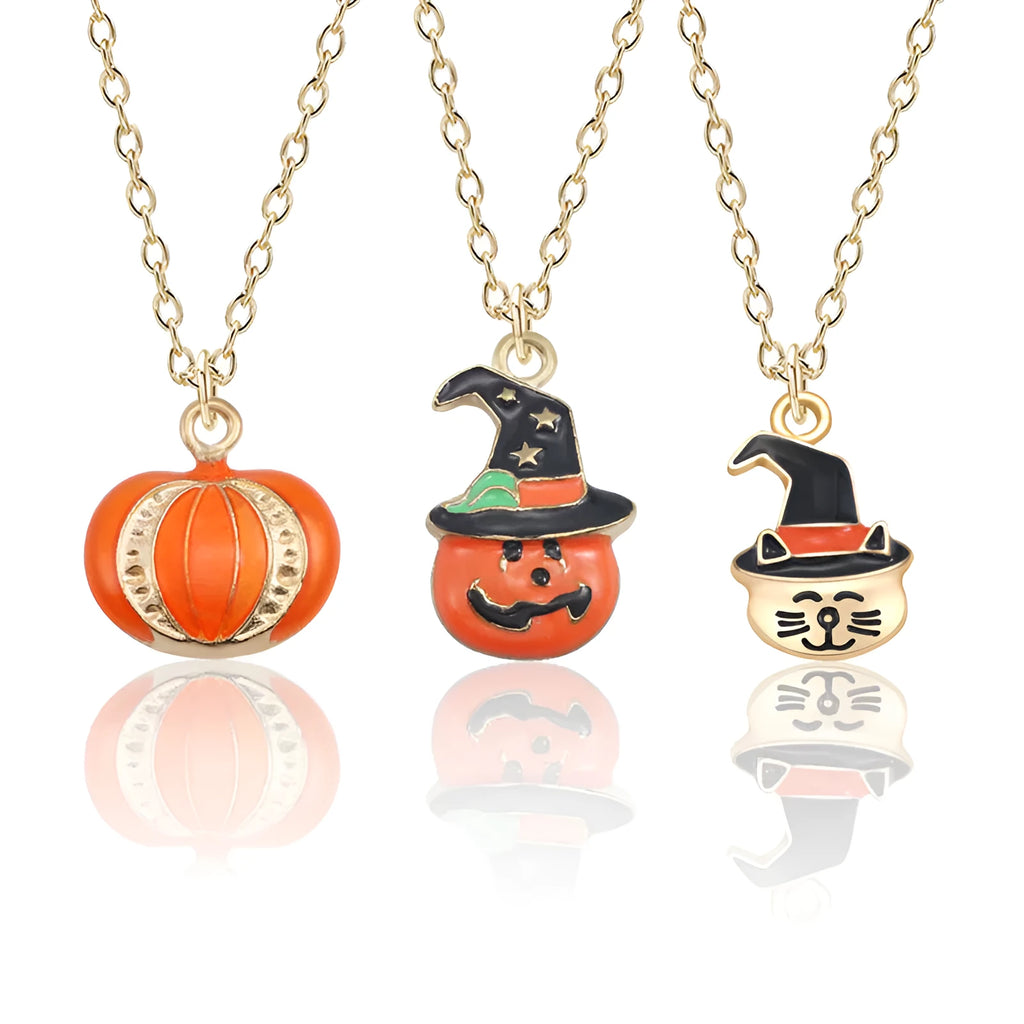 Halloween oil drop pumpkin cat necklace pendant alloy chain 45+5cm clavicle style