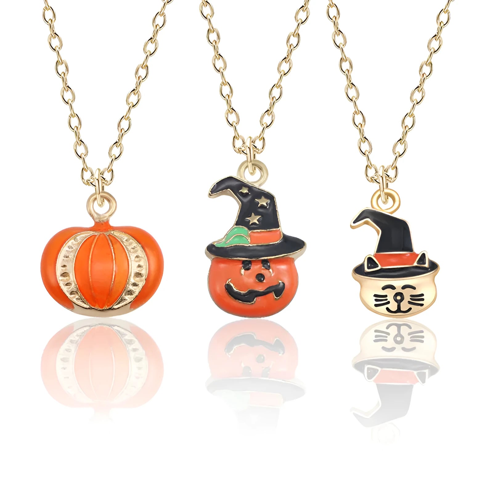 Halloween oil drop pumpkin cat necklace pendant alloy chain 45+5cm clavicle style