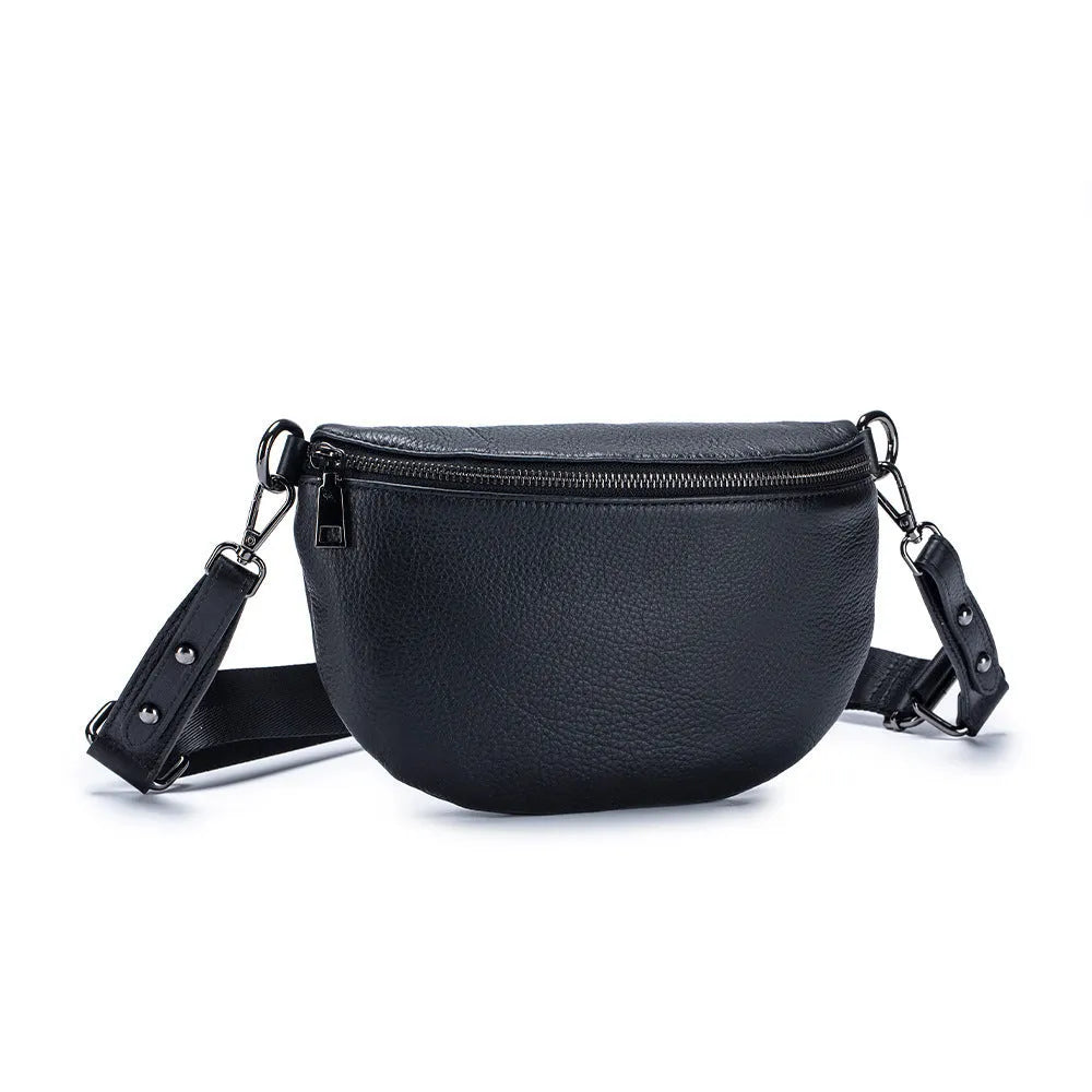 Genuine leather simple women's messenger bag in soft cowhide with sewing thread detailing