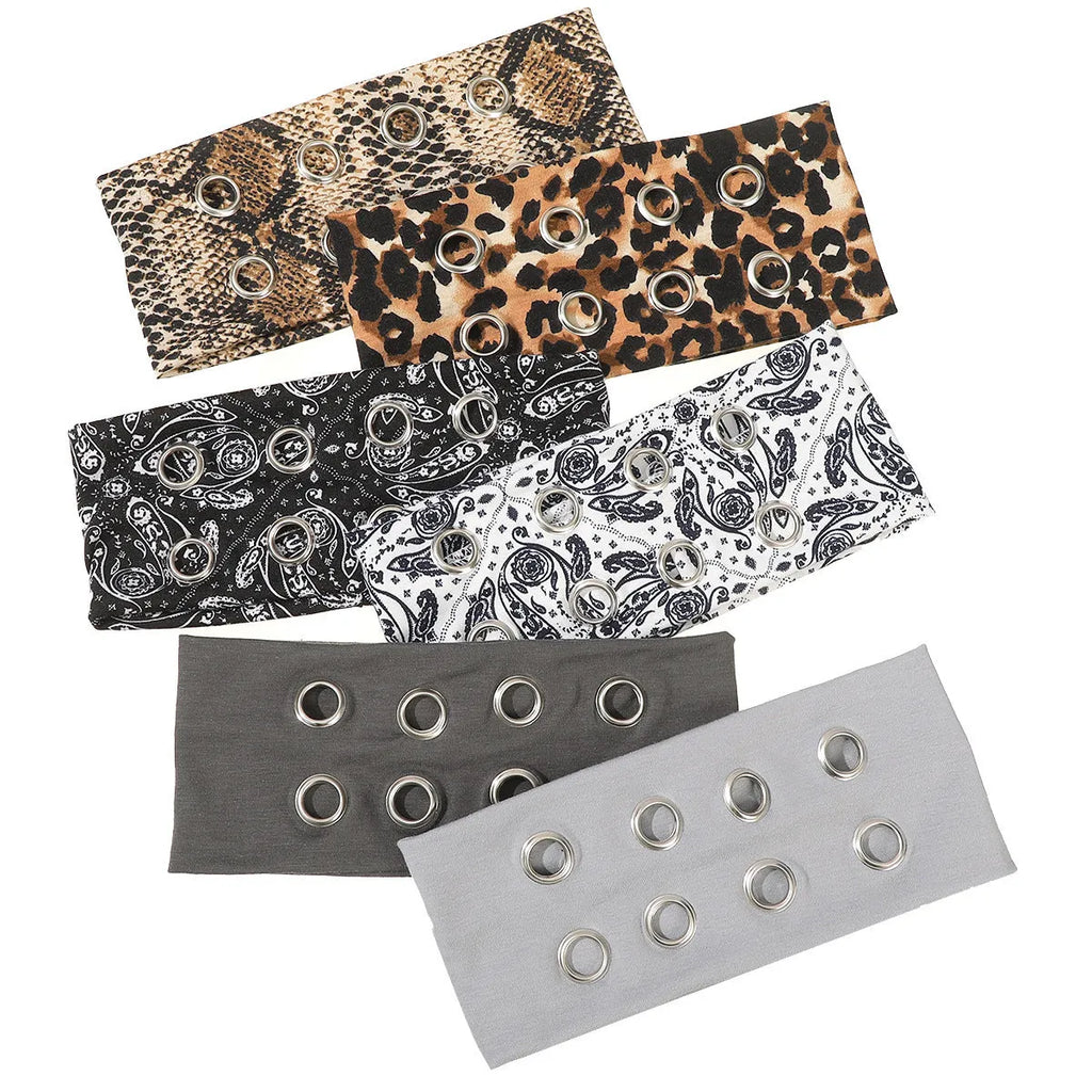Hollow metal pullover hair band for exercise in leopard print colour