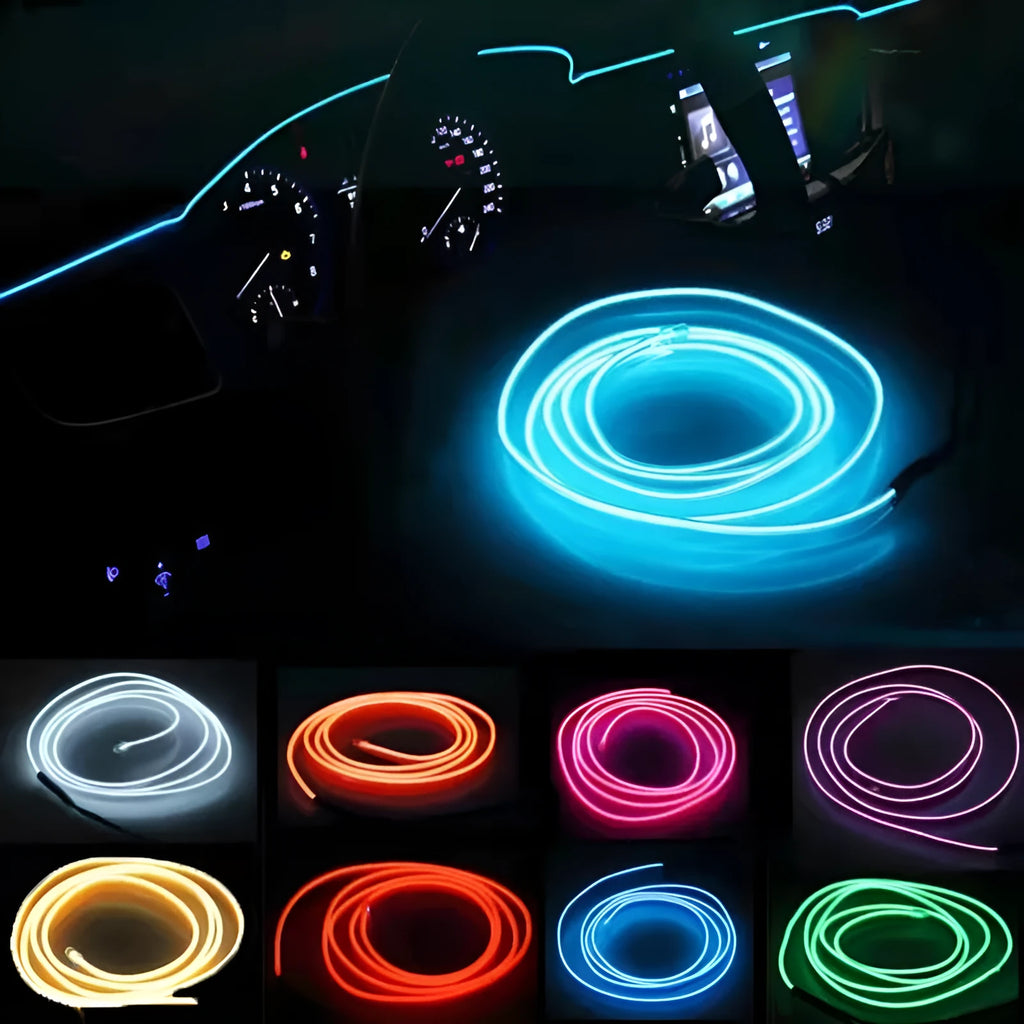 6-metre long flexible USB LED light strip for car interior ambient lighting in various colours