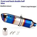Double half blue stainless steel racing exhaust pipe for motorcycle modification, roasted blue finish, 370 470 570 options
