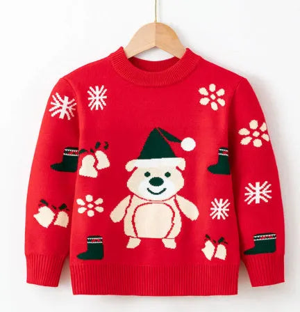 Baby knitted pullover sweater in sapphire blue with cartoon pattern long sleeves viscose fabric