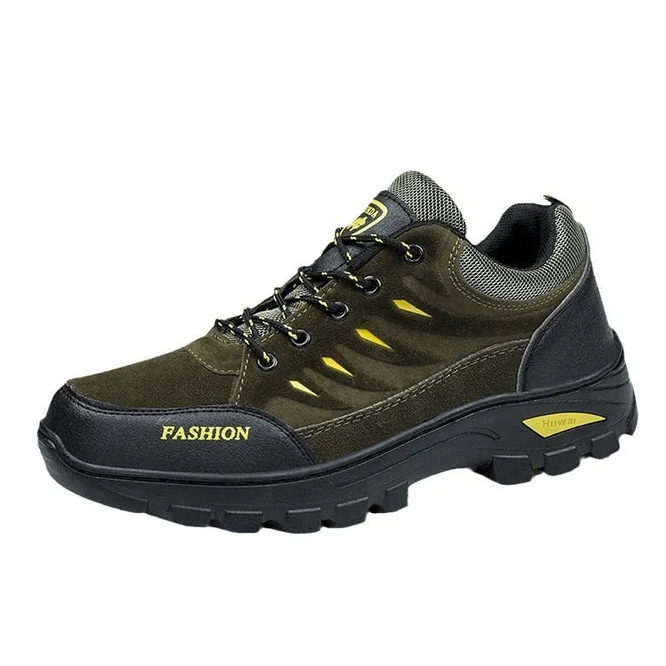 Men's suede hiking shoes in green colour with rubber soles and lace-up closure