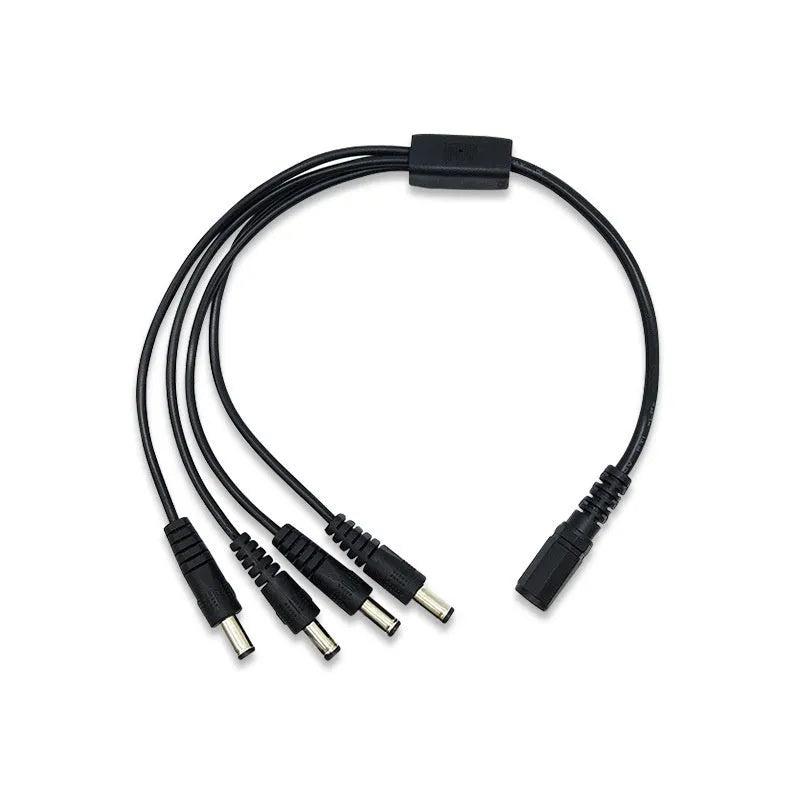 Black DC monitoring power splitter cable with four connectors and 0.39 metre length