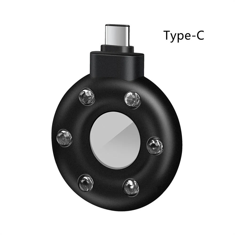 Anti-sneak camera detector wireless audio alarm in black plastic casing with Type-C port