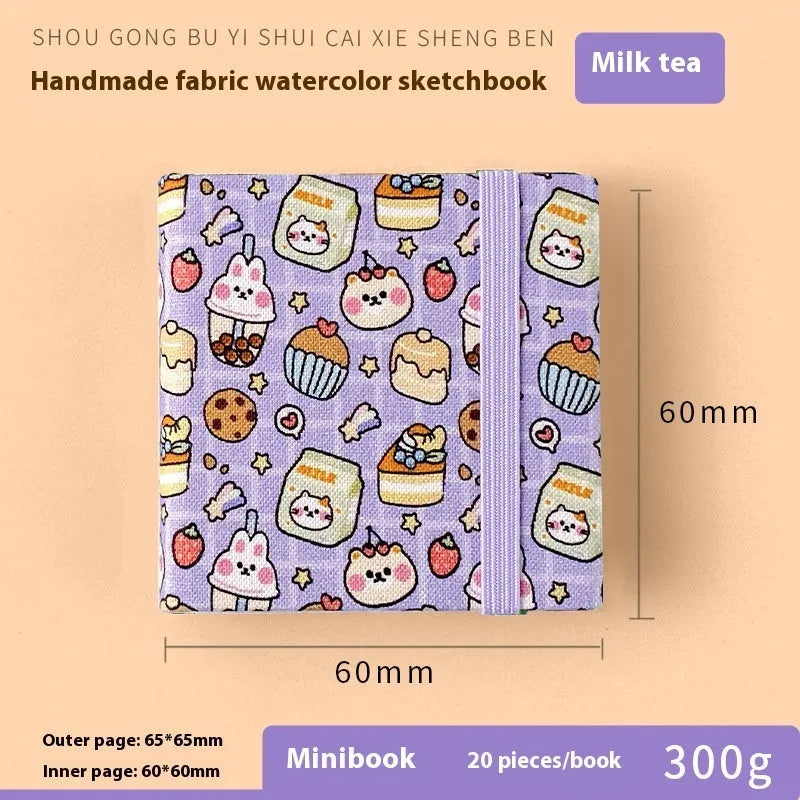 Feiluniao handmade fabric watercolour sketchbook with decorative cover, 185mm long.