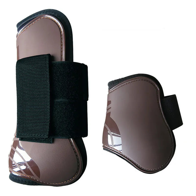 Set of four PU horse leg protection guards in assorted colours showing front and back pairs