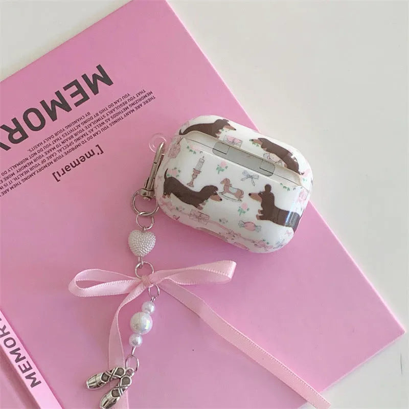 Floral sausage dog TPU soft shell AirPods protective cover with thermal transfer cartoon print, single cover