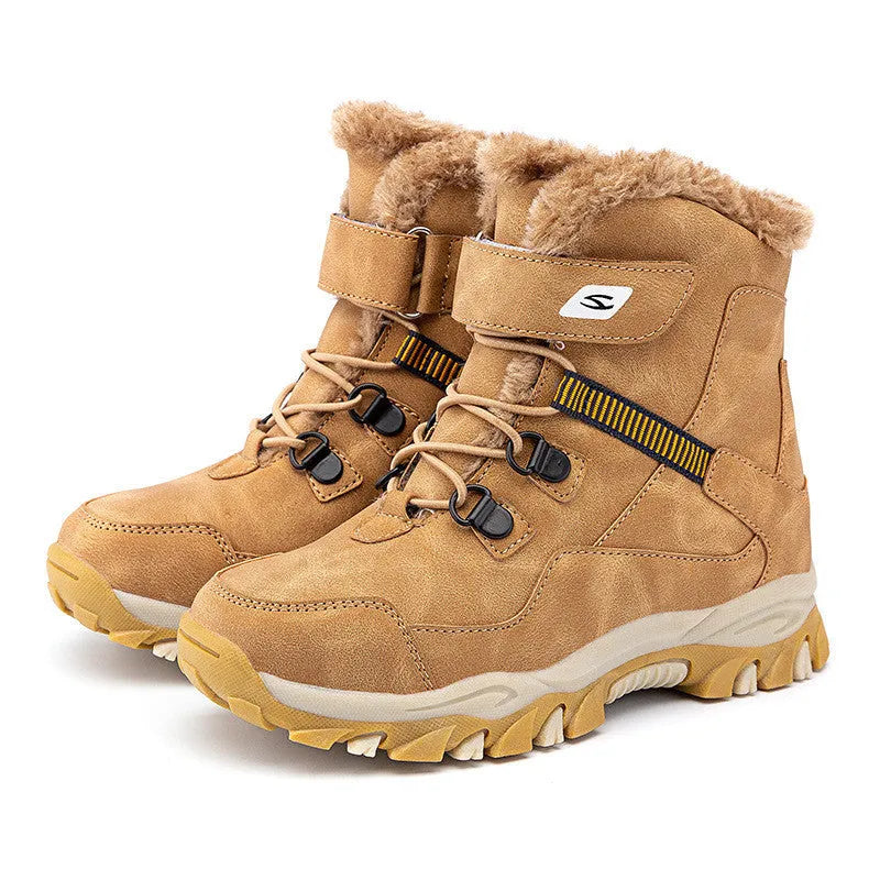 Hobby Bear children's black waterproof Martin boots with velcro buckle on a rubber sole.