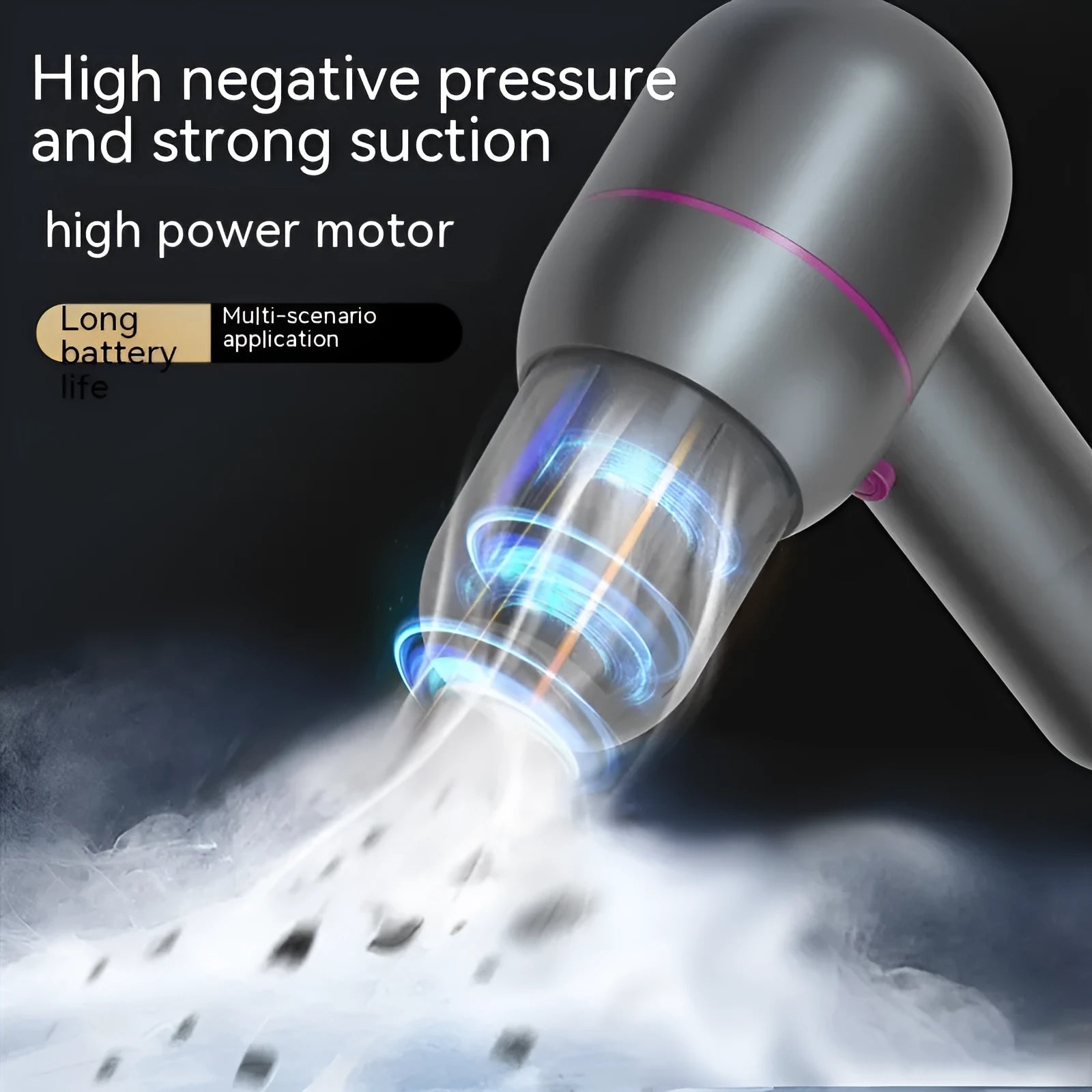 XC-06 grey rechargeable handheld car vacuum with brush nozzle and extended attachment