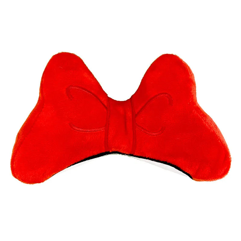 Soft plush bow tie helmet decoration in red, peach pink, or rose pink for motorcycle and ski helmets.