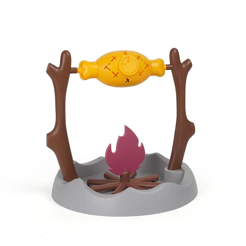Large barbecue-themed tumbling cat feeder toy on floor, dimensions 30cm by 30cm by 29cm.