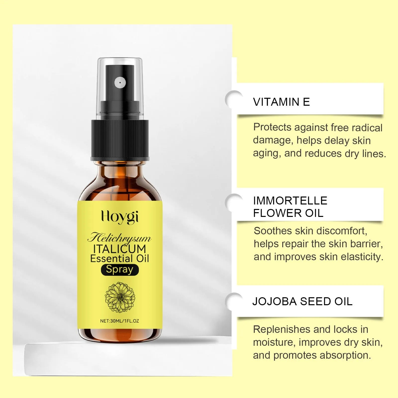 Chrysanthemum anti-aging spray 30ml bottle with vitamin E and jojoba seed oil face mist