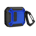 Clamshell plastic protective case for AirPods in two-colour Black and Yellow design with a metal hook attached.