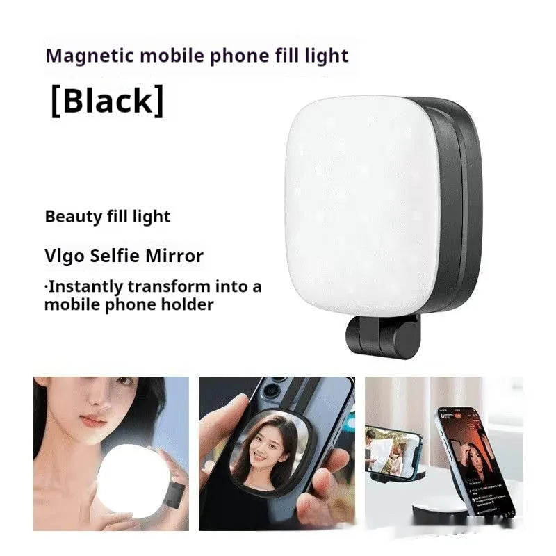 Black and white mobile phone magnetic selfie fill light with adjustable colour temperature and brightness control