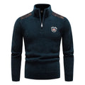 Men's velvet stand collar thickened pullover sweater in a straight cut, shown in beige colour.