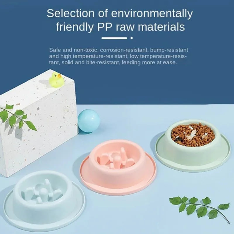Blue slow feeder dog bowl with raised obstacles and non-slip base for small medium dogs
