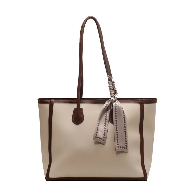 Soft PU leather commuter tote shoulder bag with open outer pocket and internal organisation