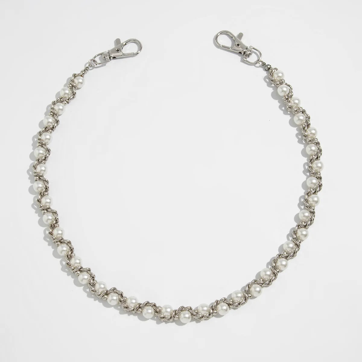 Men's imitation pearl waist chain in gold or white alloy with zipper detail and handmade hip hop style