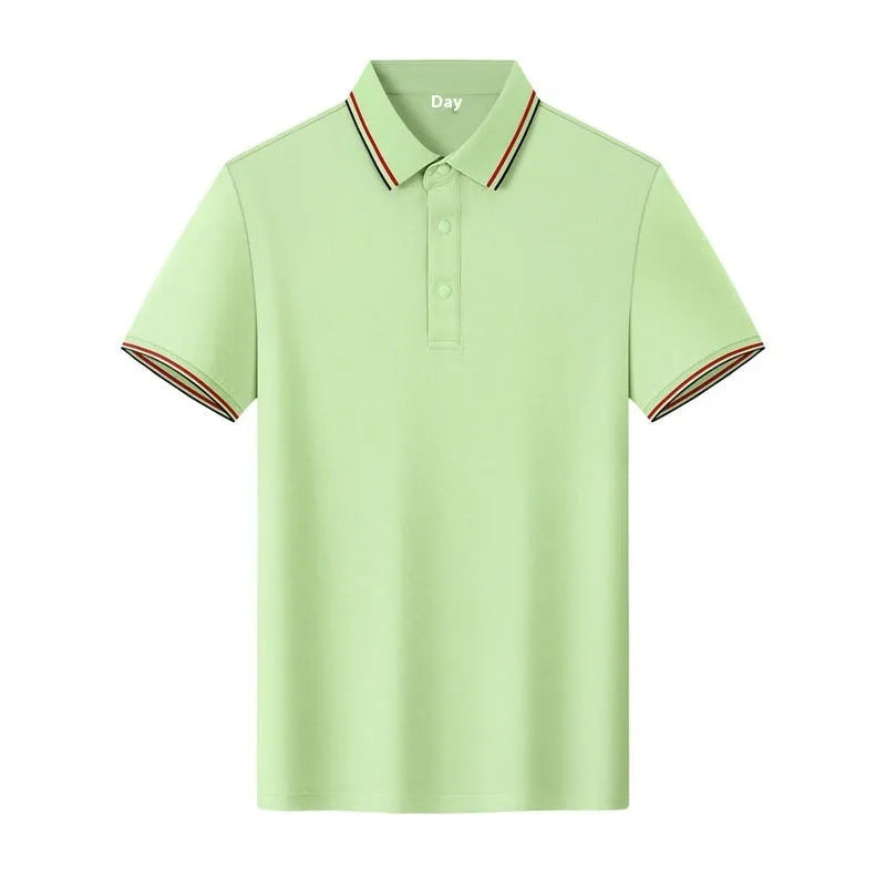 Men's solid colour cotton lapel t-shirt for summer workwear in straight cut