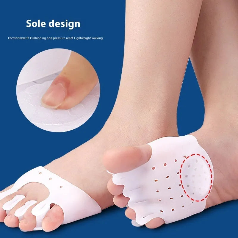 Pair of SEBS hallux valgus toe separators and hand massager pads in white or skin colour, average size