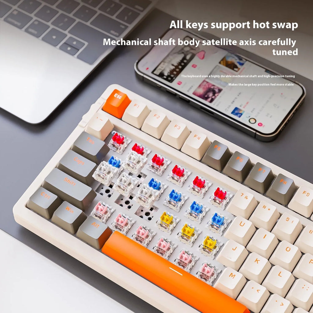Free Wolf K96 Bluetooth dual-mode mechanical keyboard with colourful keycaps on a desk