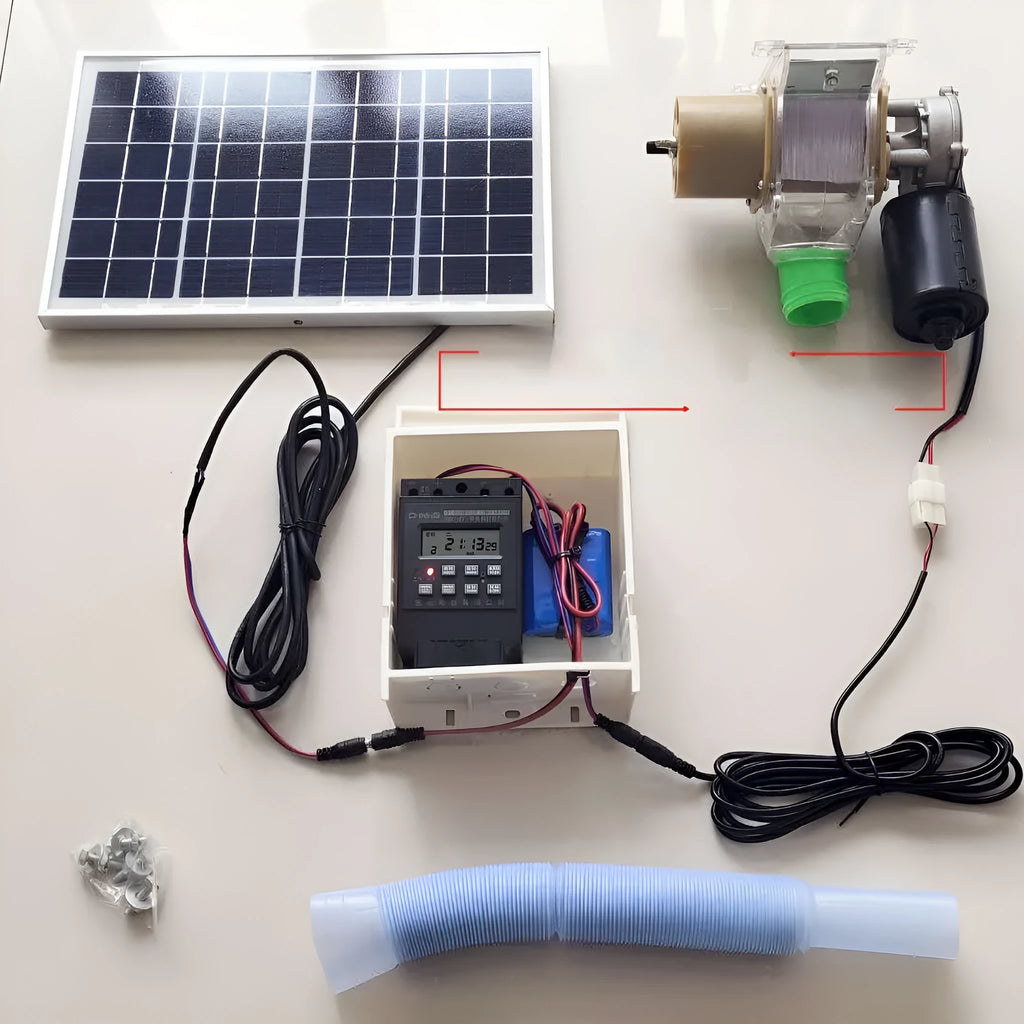 Automatic chicken feeding machine with solar panel and waterproof caisson housing for poultry farms