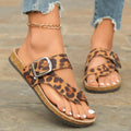 Leopard print Roman style slippers with toe covering and wooden sole