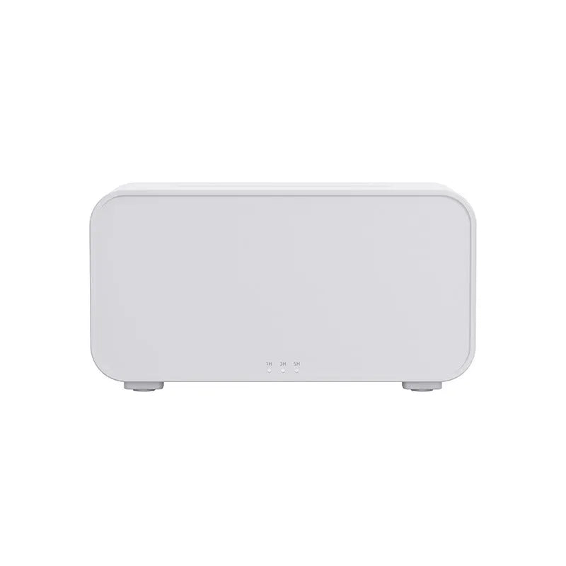 White and black USB aromatherapy diffuser with simulated flame and jellyfish smoke ring effects