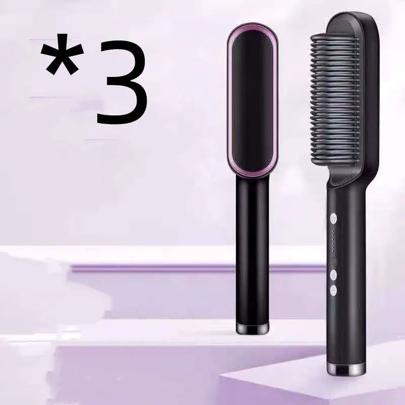 Red and black dual hair straightener and hot comb with digital display and rotating power cord.