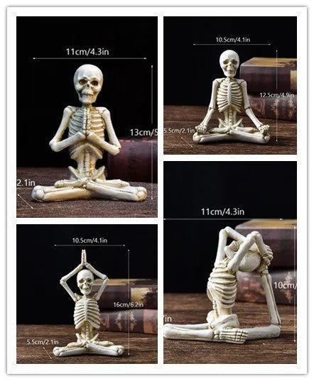 Detailed yoga skull skeleton model resin desktop ornament in black or white.