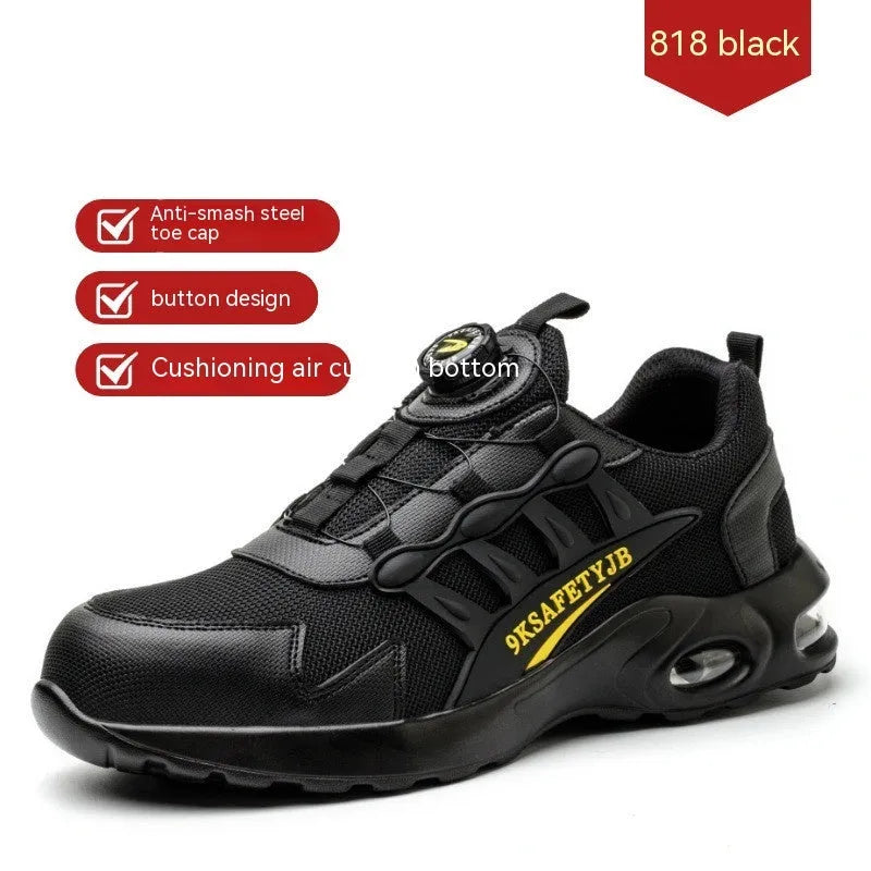 Men's breathable anti-smash steel toe safety shoes in black suede with rubber sole
