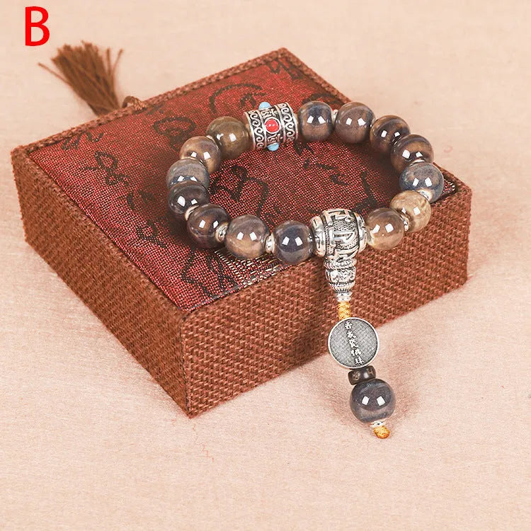Men's coloured glaze Yonghe blessing bracelet with gradient ceramic chain in one of six colour options.