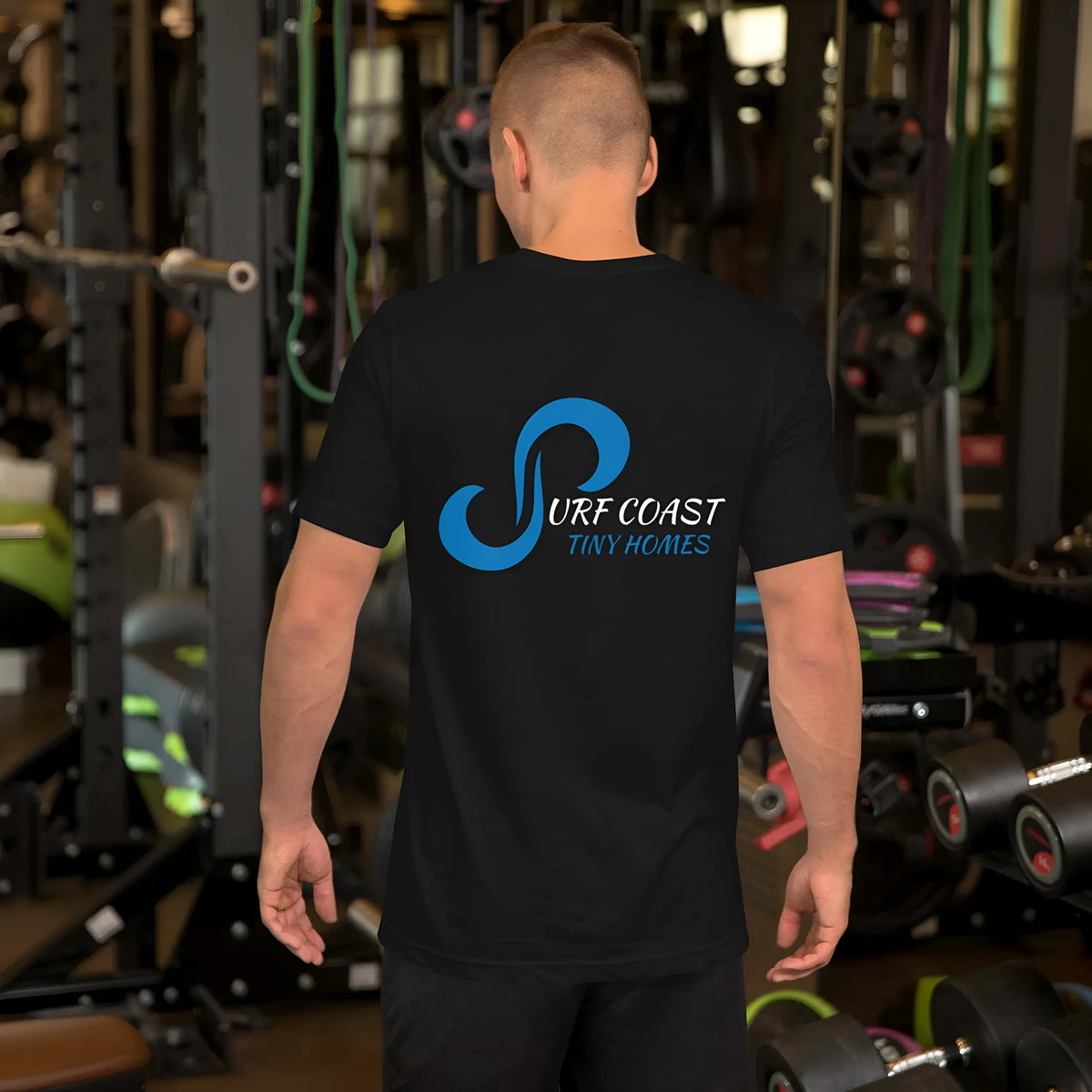 Unisex loose short sleeve round neck t-shirt in black printed polyester, sizes S to 3XL