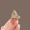 Women's alloy sailboat brooch pin in No 398 sailboat colour, anti-exposure adjustable design