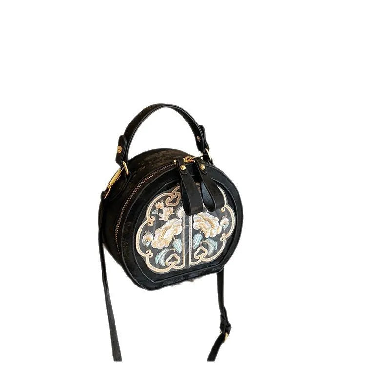 Chinese embroidery soft PU leather messenger bag with adjustable strap in horizontal square shape