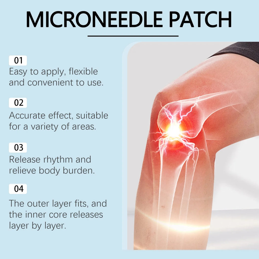 Four hyaluronic acid joint relief microneedle patches in packaging