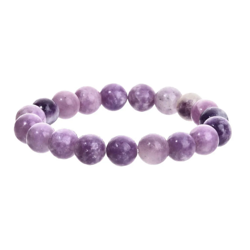 Purple natural stone geometric bead elastic bracelet showing four size options