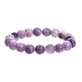 Purple natural stone geometric bead elastic bracelet showing four size options
