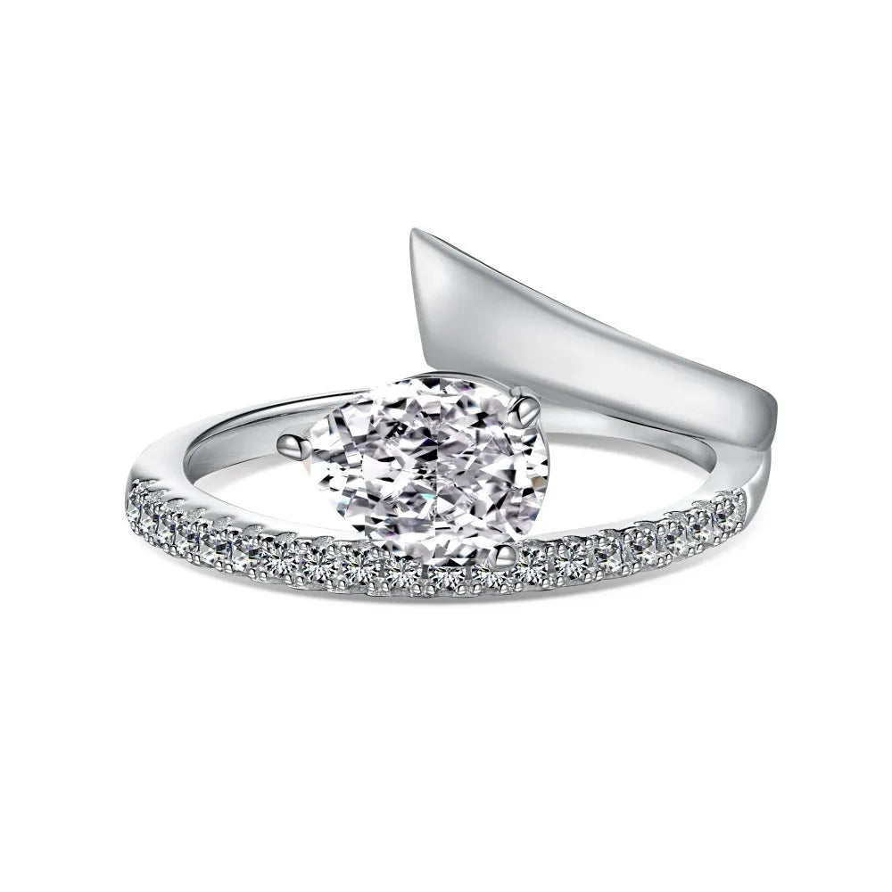 Women's ring with water drop diamond shape, silver electroplated finish, geometric design, available in multiple colours and sizes