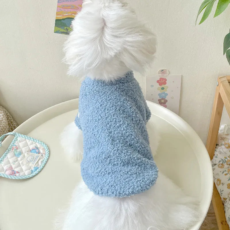 Double-sided cloud velvet pet clothes for small dogs or cats in various colours and sizes.