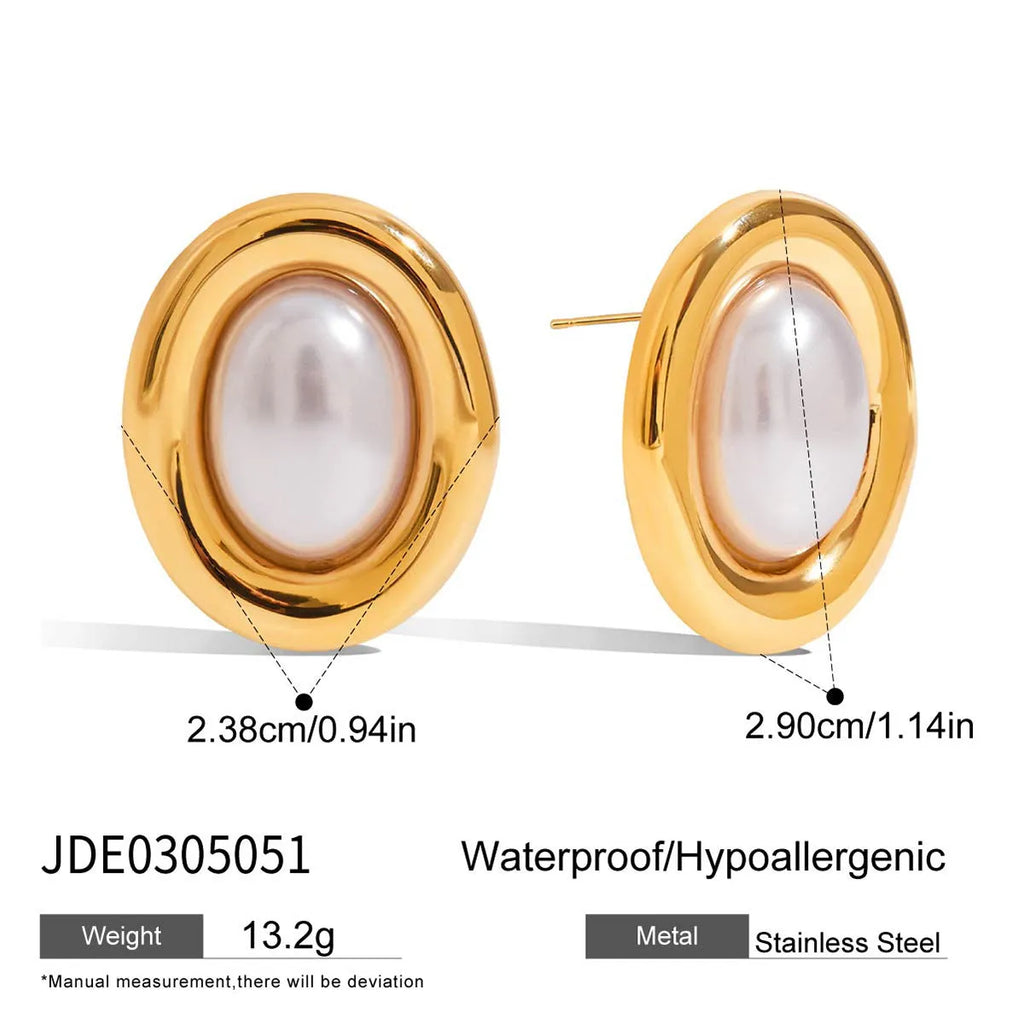 Stainless steel vintage pearl ear studs for women with silver tone finish and electroplated surface